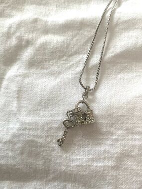 Swarovski Silver Crystal Key and Lock  Necklace